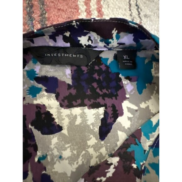 Investments Womens XL Abstract Print Button-Down Shirt Wearable Art Career - Picture 2 of 5